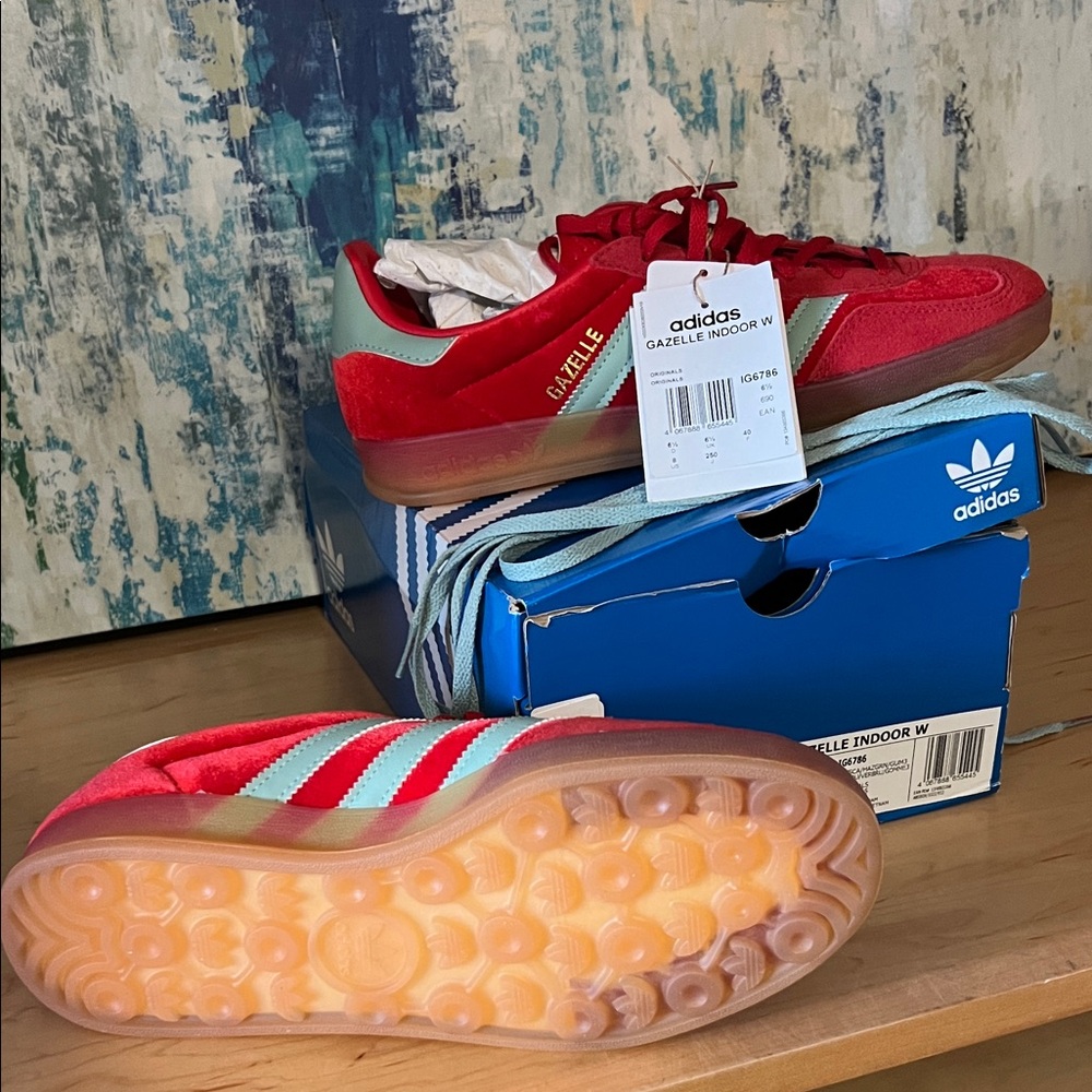 Adidas Gazelle Indoor Red and aqua velvet Sneakers